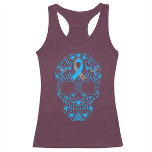 Diabetes Awareness Skull Racerback Tank Top Blue Ribbon T1D Support Sugar Skull TS10 Maroon Print Your Wear