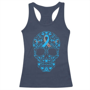Diabetes Awareness Skull Racerback Tank Top Blue Ribbon T1D Support Sugar Skull TS10 Navy Print Your Wear