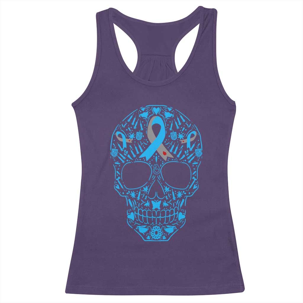 Diabetes Awareness Skull Racerback Tank Top Blue Ribbon T1D Support Sugar Skull TS10 Purple Print Your Wear