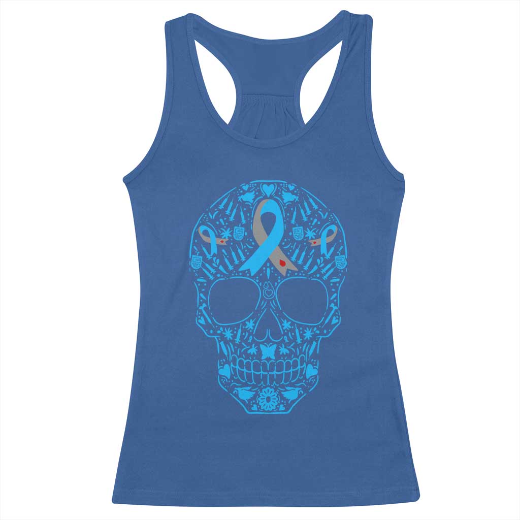 Diabetes Awareness Skull Racerback Tank Top Blue Ribbon T1D Support Sugar Skull TS10 Royal Blue Print Your Wear