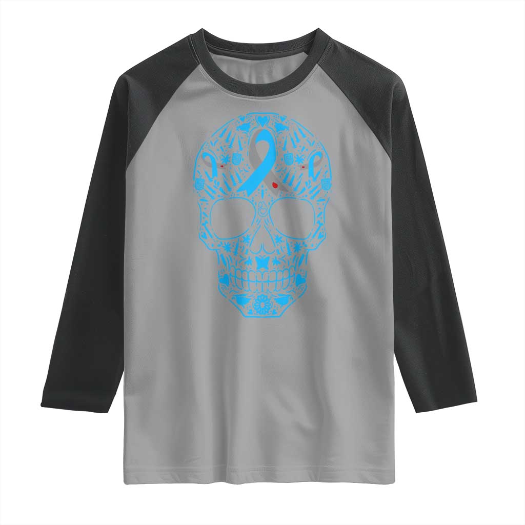 Diabetes Awareness Skull Raglan Shirt Blue Ribbon T1D Support Sugar Skull TS10 Sport Gray Black Print Your Wear