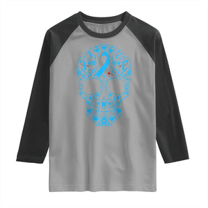 Diabetes Awareness Skull Raglan Shirt Blue Ribbon T1D Support Sugar Skull TS10 Sport Gray Black Print Your Wear