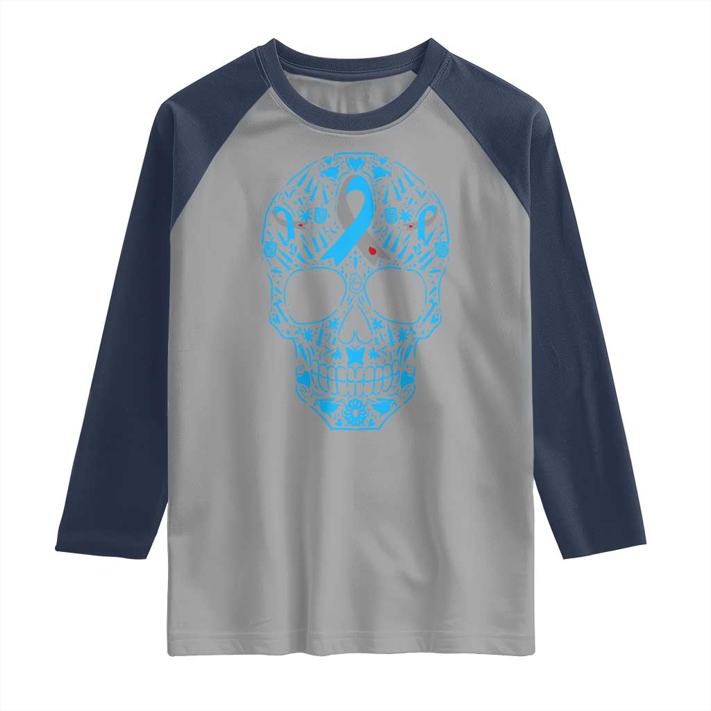 Diabetes Awareness Skull Raglan Shirt Blue Ribbon T1D Support Sugar Skull TS10 Sport Gray Navy Print Your Wear