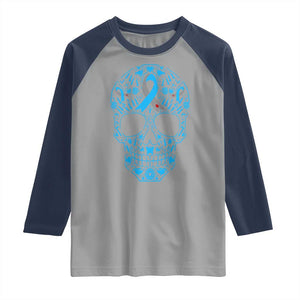Diabetes Awareness Skull Raglan Shirt Blue Ribbon T1D Support Sugar Skull TS10 Sport Gray Navy Print Your Wear