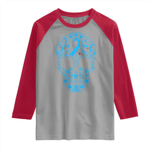 Diabetes Awareness Skull Raglan Shirt Blue Ribbon T1D Support Sugar Skull TS10 Sport Gray Red Print Your Wear
