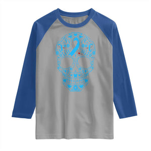 Diabetes Awareness Skull Raglan Shirt Blue Ribbon T1D Support Sugar Skull TS10 Sport Gray Royal Print Your Wear