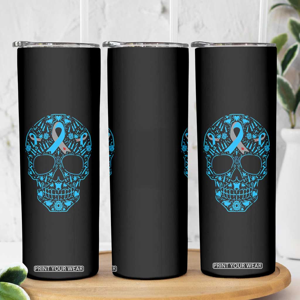 Diabetes Awareness Skull Skinny Tumbler Blue Ribbon T1D Support Sugar Skull TS10 Print Your Wear