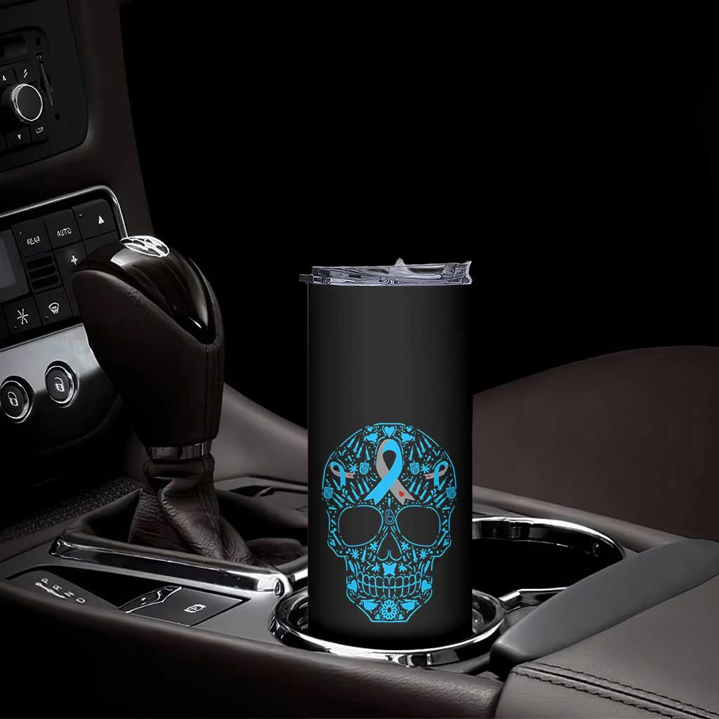 Diabetes Awareness Skull Skinny Tumbler Blue Ribbon T1D Support Sugar Skull TS10 Print Your Wear