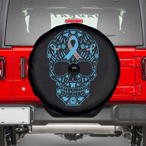 Diabetes Awareness Skull Spare Tire Cover Blue Ribbon T1D Support Sugar Skull TS10 Black Print Your Wear