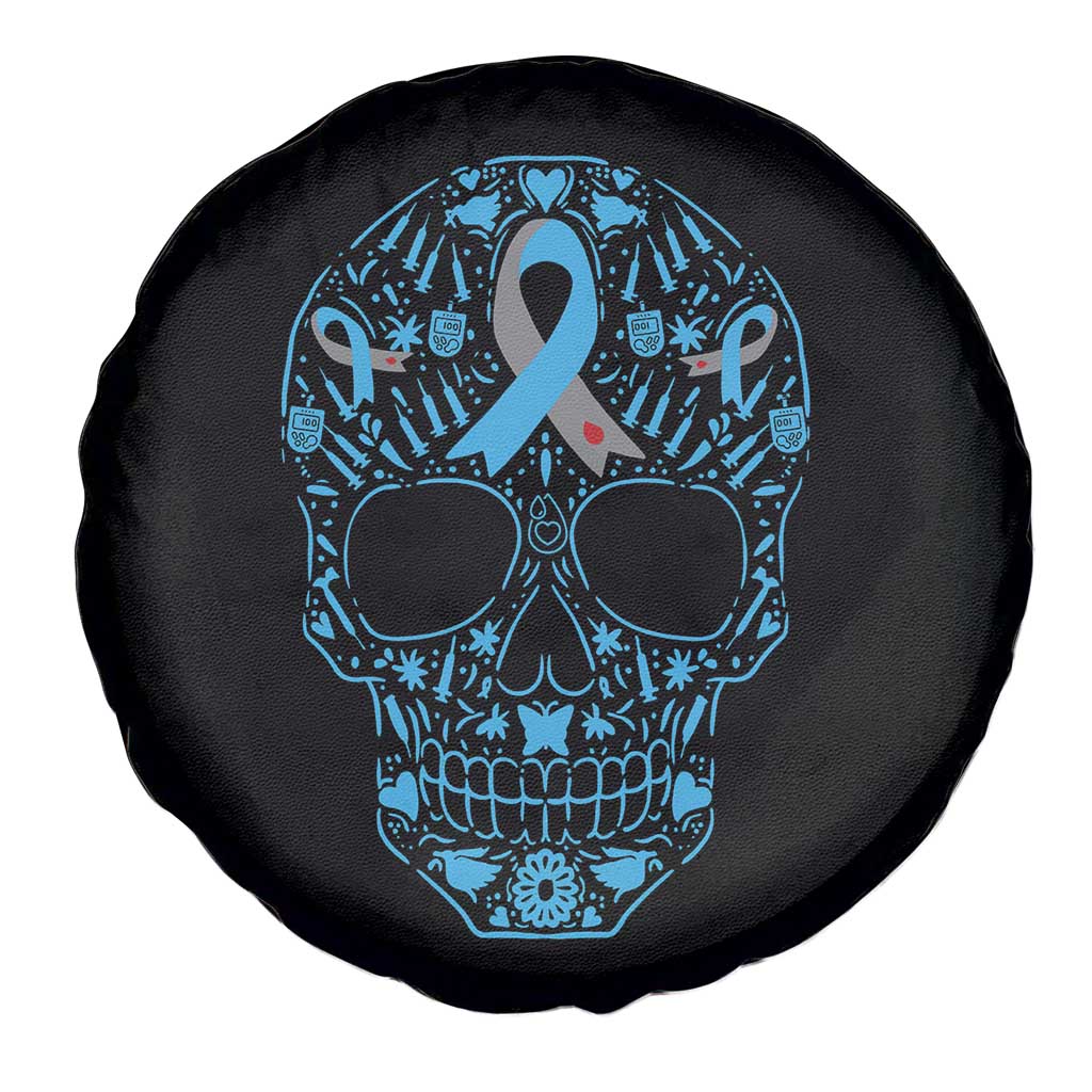 Diabetes Awareness Skull Spare Tire Cover Blue Ribbon T1D Support Sugar Skull TS10 Print Your Wear
