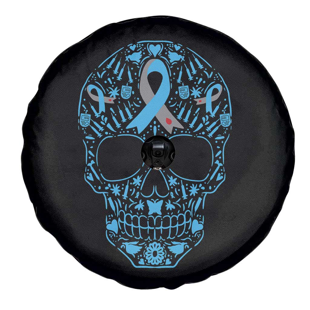 Diabetes Awareness Skull Spare Tire Cover Blue Ribbon T1D Support Sugar Skull TS10 Print Your Wear
