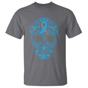 Diabetes Awareness Skull T Shirt Blue Ribbon T1D Support Sugar Skull TS10 Charcoal Print Your Wear