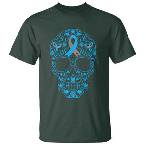 Diabetes Awareness Skull T Shirt Blue Ribbon T1D Support Sugar Skull TS10 Dark Forest Green Print Your Wear