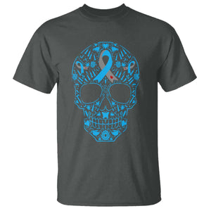 Diabetes Awareness Skull T Shirt Blue Ribbon T1D Support Sugar Skull TS10 Dark Heather Print Your Wear