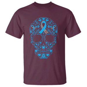 Diabetes Awareness Skull T Shirt Blue Ribbon T1D Support Sugar Skull TS10 Maroon Print Your Wear