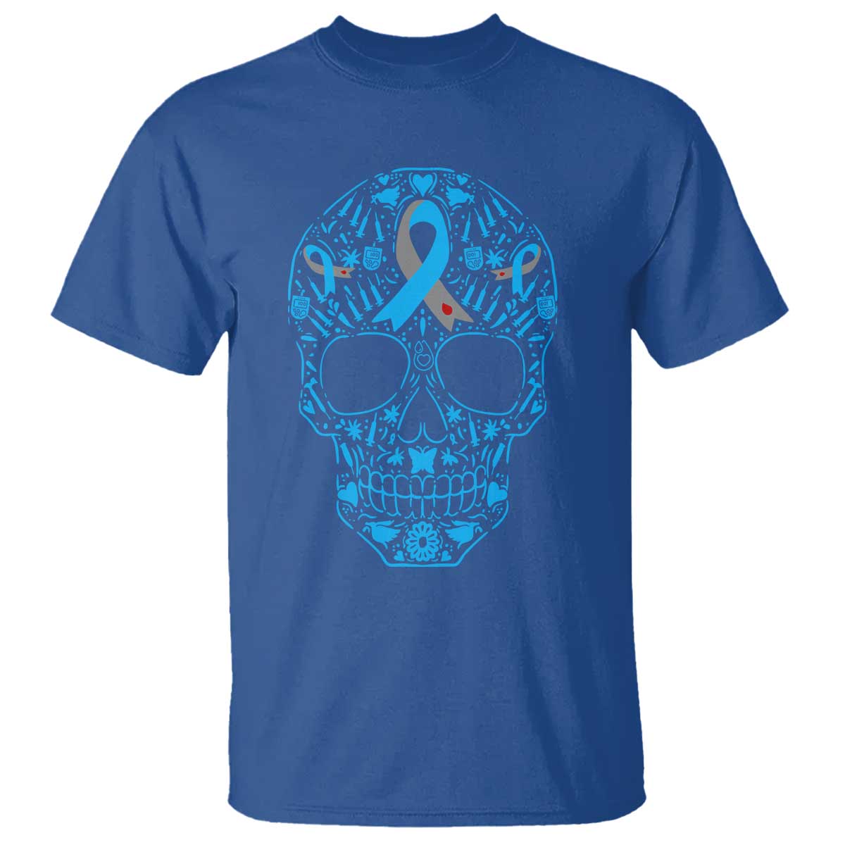 Diabetes Awareness Skull T Shirt Blue Ribbon T1D Support Sugar Skull TS10 Royal Blue Print Your Wear