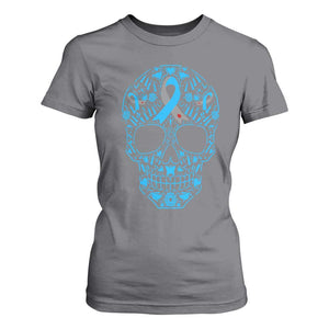 Diabetes Awareness Skull T Shirt For Women Blue Ribbon T1D Support Sugar Skull TS10 Charcoal Print Your Wear