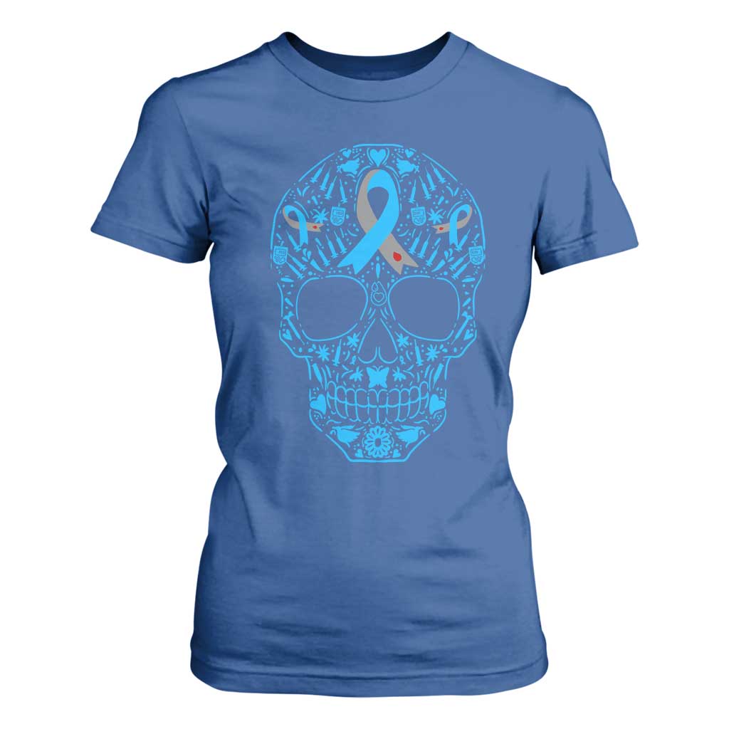 Diabetes Awareness Skull T Shirt For Women Blue Ribbon T1D Support Sugar Skull TS10 Royal Blue Print Your Wear
