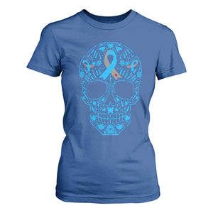 Diabetes Awareness Skull T Shirt For Women Blue Ribbon T1D Support Sugar Skull TS10 Royal Blue Print Your Wear