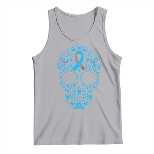 Diabetes Awareness Skull Tank Top Blue Ribbon T1D Support Sugar Skull TS10 Athletic Heather Print Your Wear