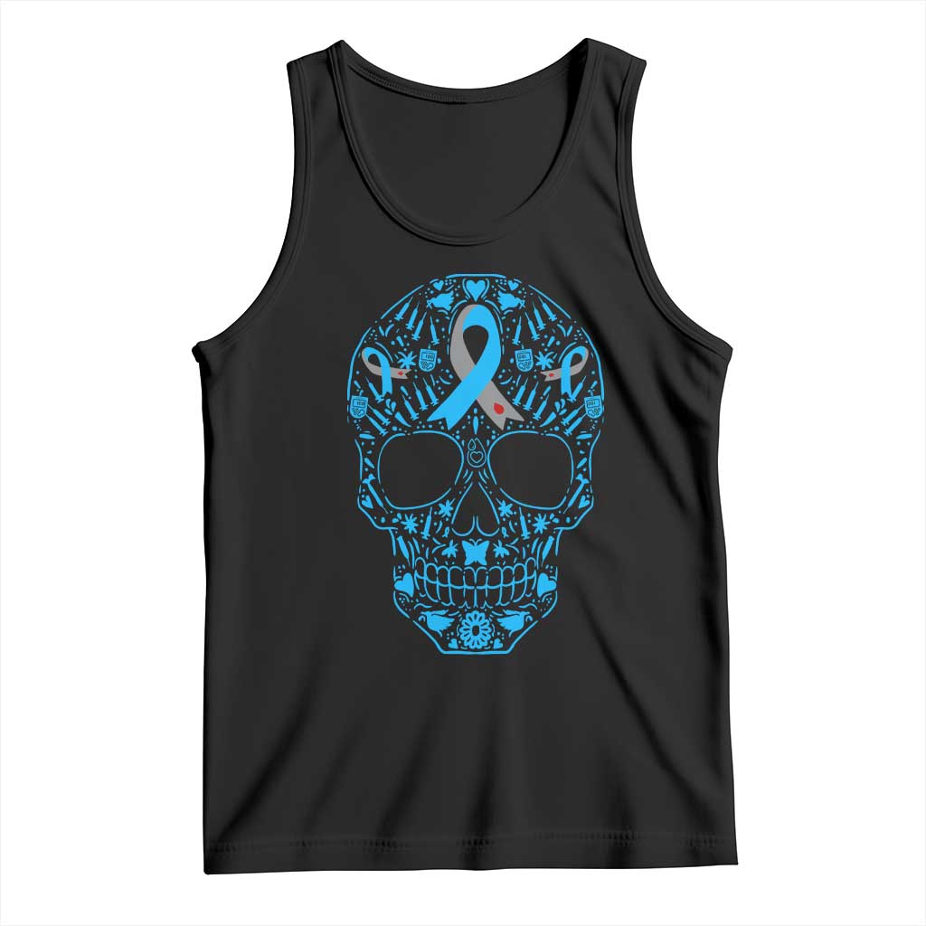 Diabetes Awareness Skull Tank Top Blue Ribbon T1D Support Sugar Skull TS10 Black Print Your Wear