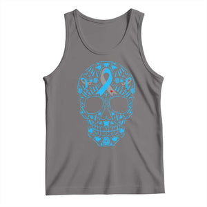 Diabetes Awareness Skull Tank Top Blue Ribbon T1D Support Sugar Skull TS10 Deep Heather Print Your Wear