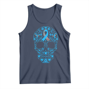 Diabetes Awareness Skull Tank Top Blue Ribbon T1D Support Sugar Skull TS10 Navy Print Your Wear