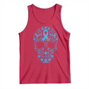 Diabetes Awareness Skull Tank Top Blue Ribbon T1D Support Sugar Skull TS10 Red Print Your Wear