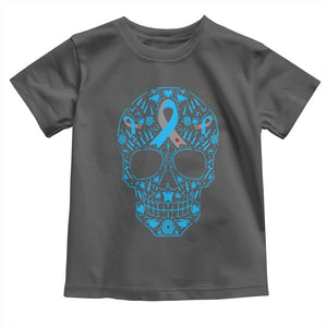 Diabetes Awareness Skull Toddler T Shirt Blue Ribbon T1D Support Sugar Skull TS10 Dark Heather Print Your Wear