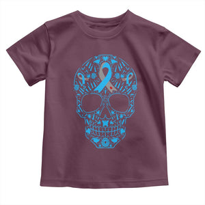 Diabetes Awareness Skull Toddler T Shirt Blue Ribbon T1D Support Sugar Skull TS10 Maroon Print Your Wear