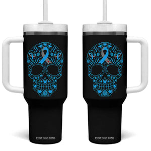 Diabetes Awareness Skull Tumbler With Handle Blue Ribbon T1D Support Sugar Skull TS10 One Size: 40 oz Black Print Your Wear