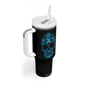 Diabetes Awareness Skull Tumbler With Handle Blue Ribbon T1D Support Sugar Skull TS10 Print Your Wear