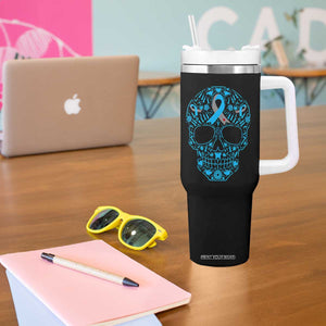 Diabetes Awareness Skull Tumbler With Handle Blue Ribbon T1D Support Sugar Skull TS10 Print Your Wear