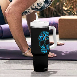 Diabetes Awareness Skull Tumbler With Handle Blue Ribbon T1D Support Sugar Skull TS10 Print Your Wear