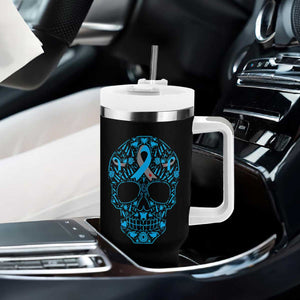 Diabetes Awareness Skull Tumbler With Handle Blue Ribbon T1D Support Sugar Skull TS10 Print Your Wear