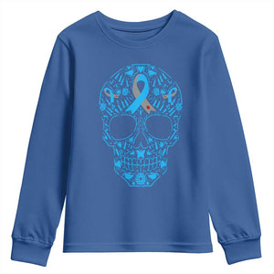Diabetes Awareness Skull Youth Sweatshirt Blue Ribbon T1D Support Sugar Skull TS10 Royal Blue Print Your Wear