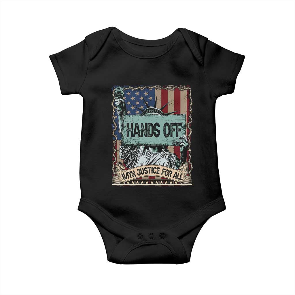 Funny Hands Off With Justice For All Baby Onesie Statue Of Liberty American Flag TS11 Black Print Your Wear