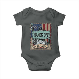 Funny Hands Off With Justice For All Baby Onesie Statue Of Liberty American Flag TS11 Dark Heather Print Your Wear