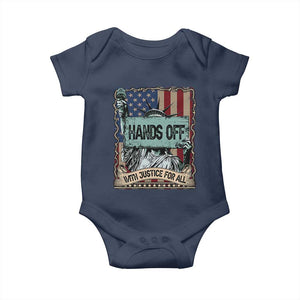 Funny Hands Off With Justice For All Baby Onesie Statue Of Liberty American Flag TS11 Navy Print Your Wear