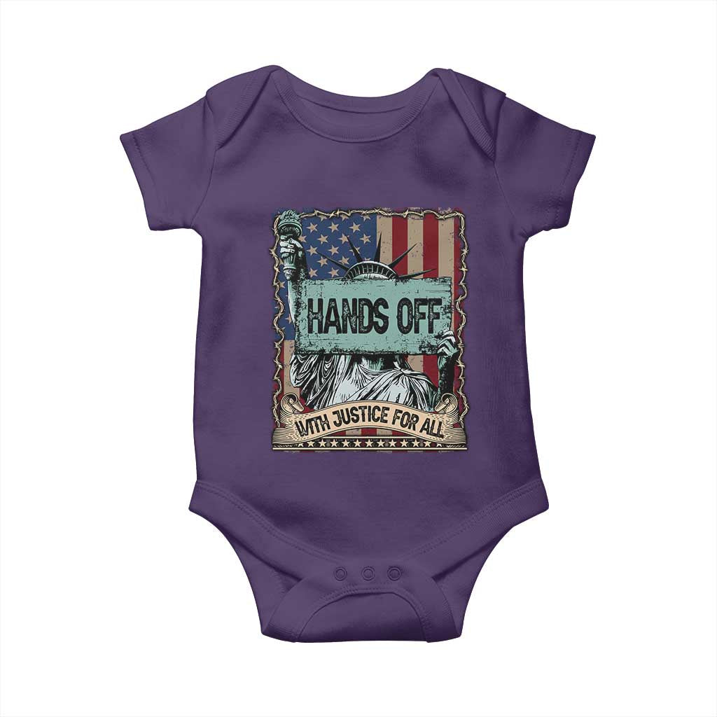 Funny Hands Off With Justice For All Baby Onesie Statue Of Liberty American Flag TS11 Purple Print Your Wear