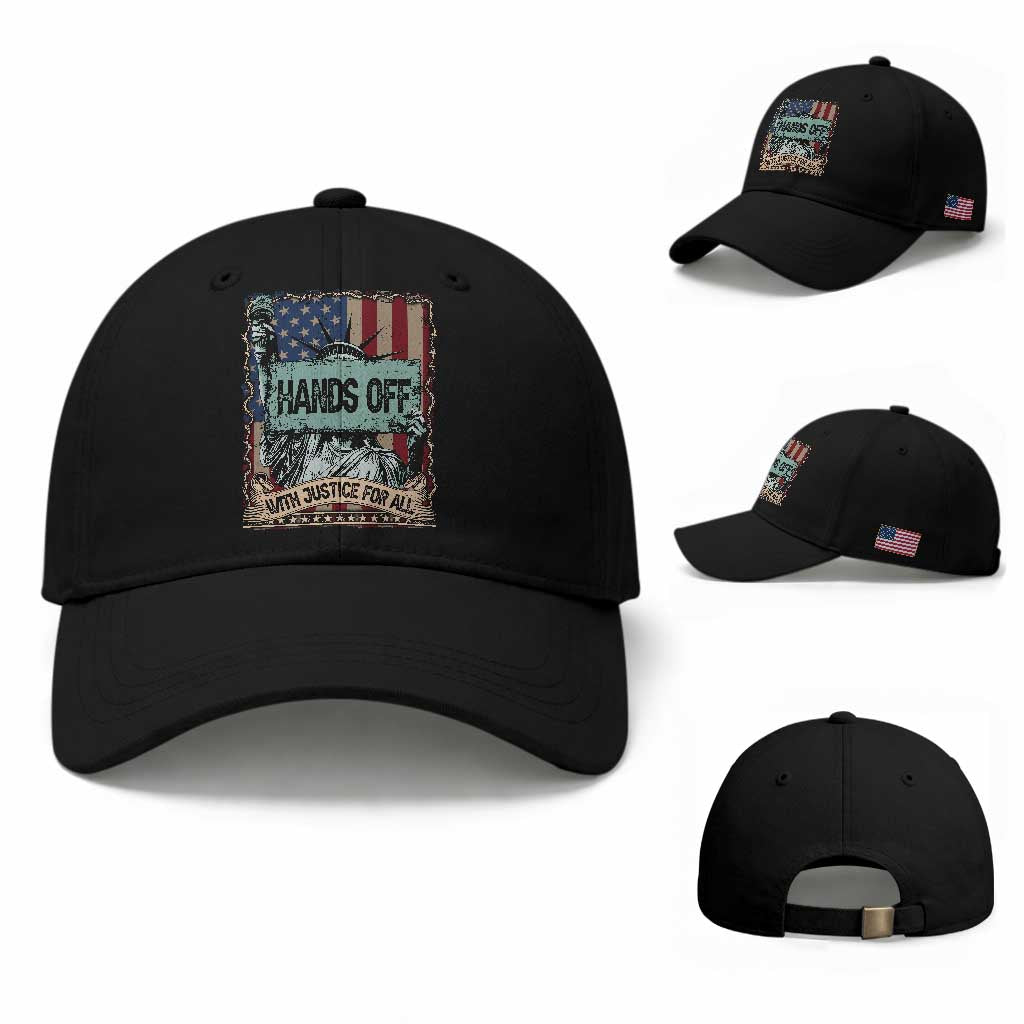 Funny Hands Off With Justice For All Baseball Cap Statue Of Liberty American Flag TS11 Baseball Cap Universal Fit Black Print Your Wear