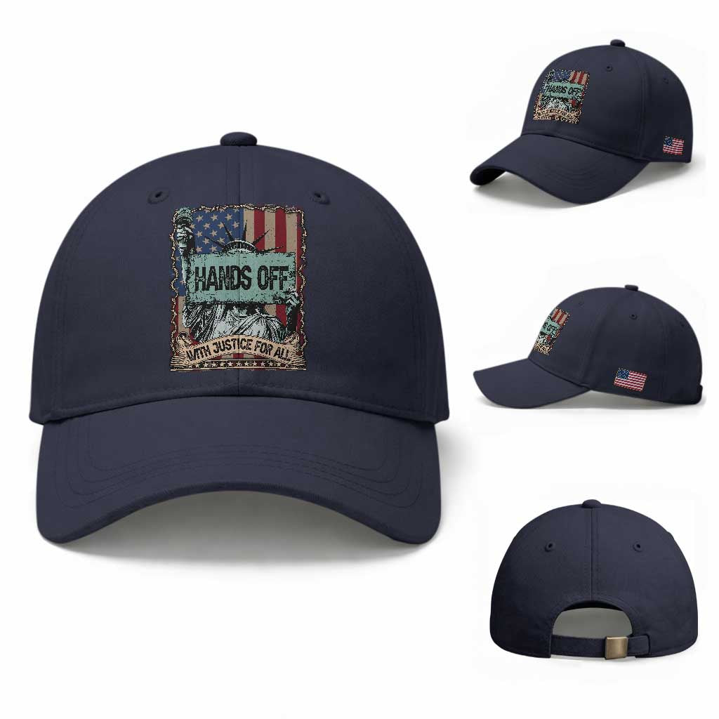 Funny Hands Off With Justice For All Baseball Cap Statue Of Liberty American Flag TS11 Baseball Cap Universal Fit Navy Print Your Wear
