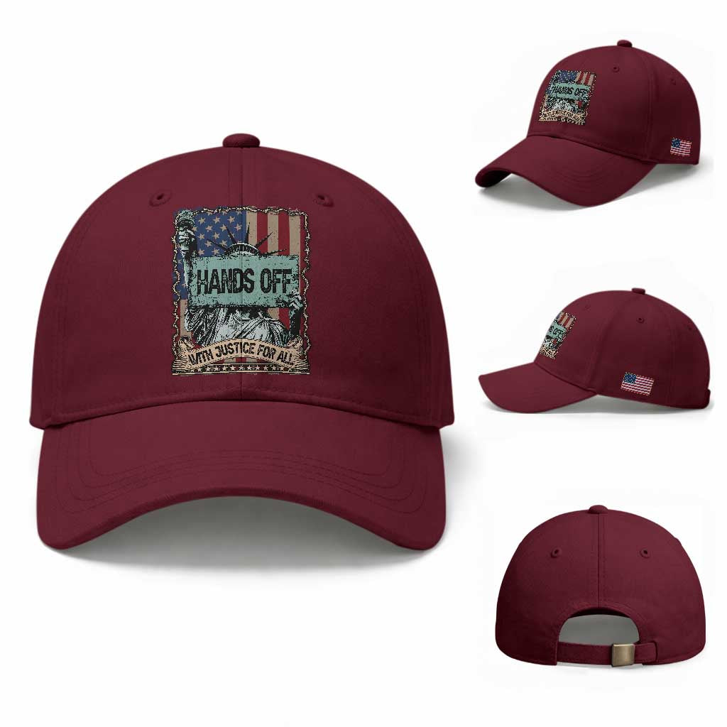 Funny Hands Off With Justice For All Baseball Cap Statue Of Liberty American Flag TS11 Baseball Cap Universal Fit Maroon Print Your Wear