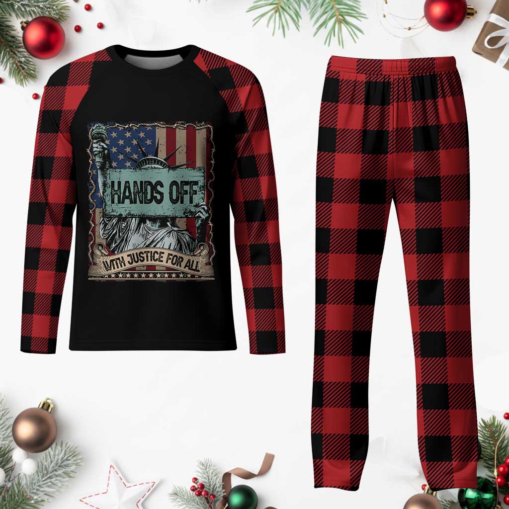 Funny Hands Off With Justice For All Plaid Pajama Set Statue Of Liberty American Flag TS11 Buffalo Plaid Print Your Wear