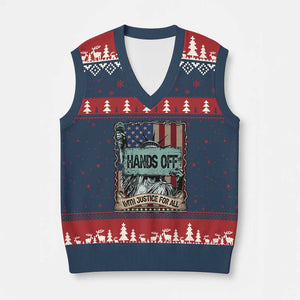 Funny Hands Off With Justice For All V-Neck Knit Sweater Vest Statue Of Liberty American Flag TS11 Navy Red Print Your Wear