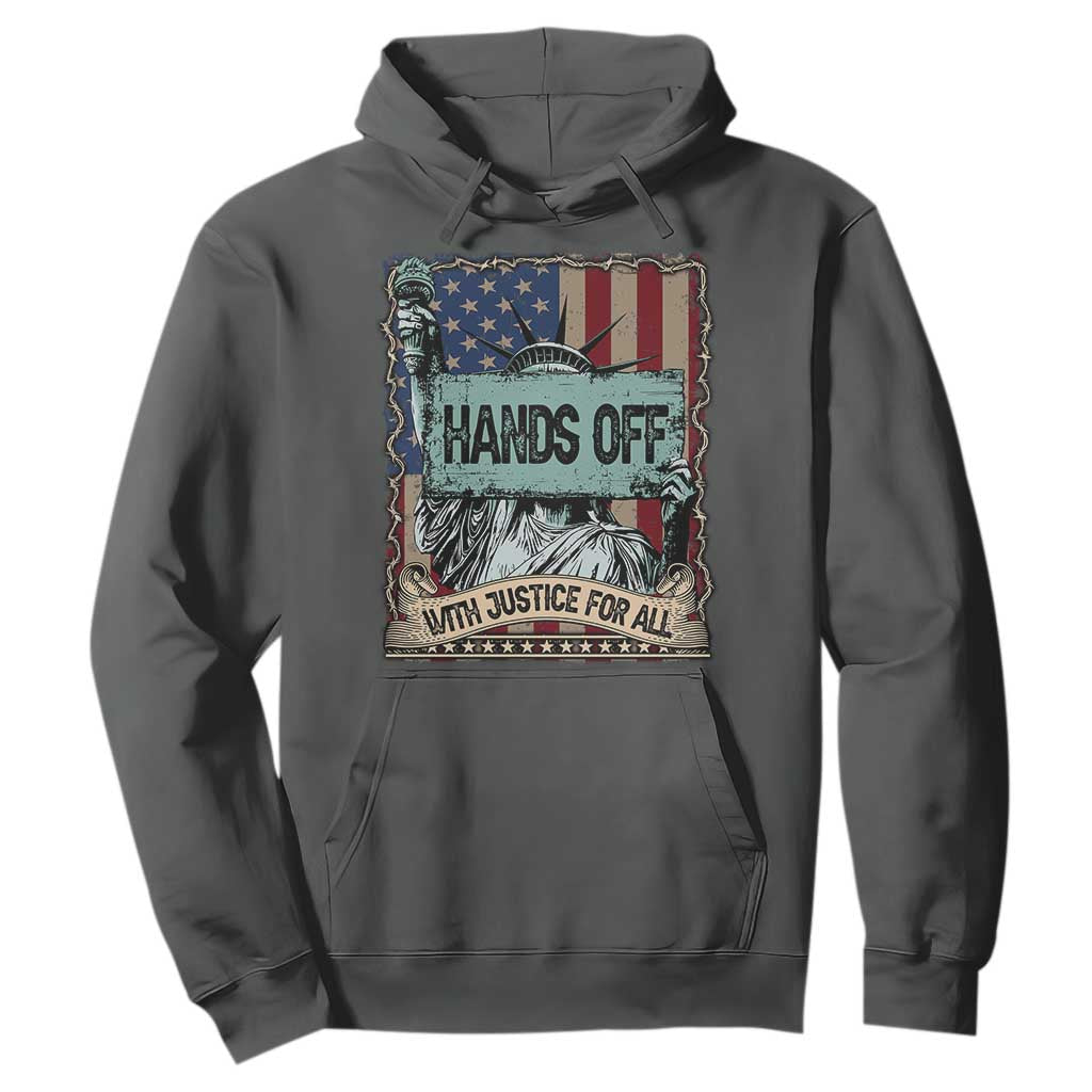 Funny Hands Off With Justice For All Hoodie Statue Of Liberty American Flag TS11 Dark Heather Print Your Wear