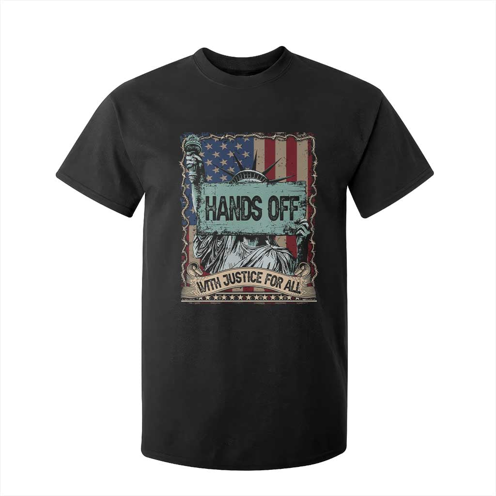 Funny Hands Off With Justice For All T Shirt For Kid Statue Of Liberty American Flag TS11 Black Print Your Wear