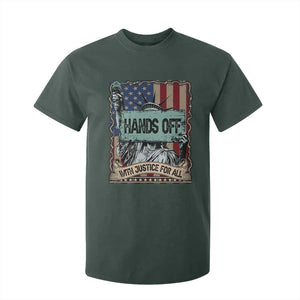 Funny Hands Off With Justice For All T Shirt For Kid Statue Of Liberty American Flag TS11 Dark Forest Green Print Your Wear