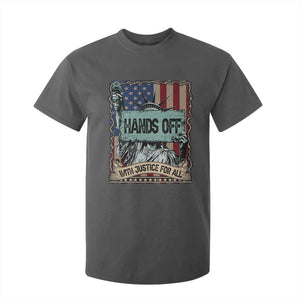 Funny Hands Off With Justice For All T Shirt For Kid Statue Of Liberty American Flag TS11 Dark Heather Print Your Wear