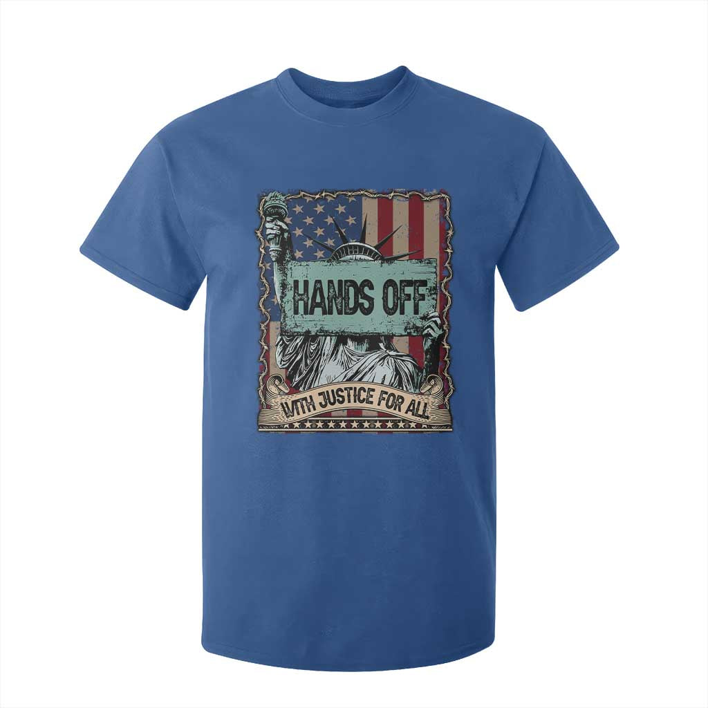 Funny Hands Off With Justice For All T Shirt For Kid Statue Of Liberty American Flag TS11 Royal Blue Print Your Wear